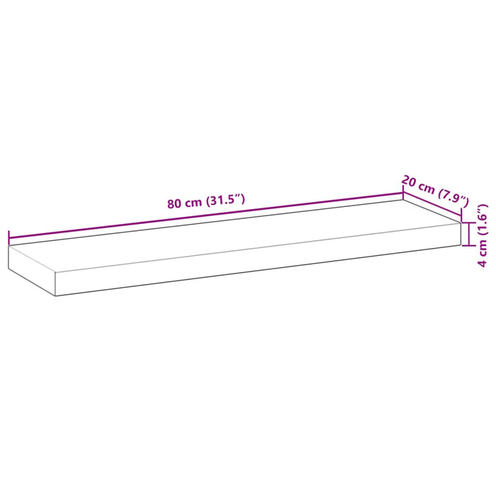 Rafturi suspendate 2 buc. 80x20x4 cm lemn masiv acacia netratat - WALTI WALTI