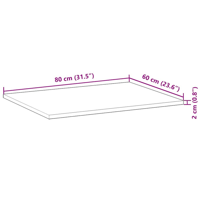 Blat de birou netratat, 80x60x2 cm, lemn masiv de acacia - WALTI WALTI