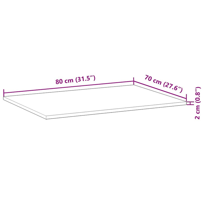 Blat de birou netratat, 80x70x2 cm, lemn masiv de acacia - WALTI WALTI