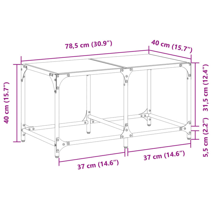 Măsuță de cafea blat din sticlă transparentă 78,5x40x40 cm oțel - WALTI WALTI