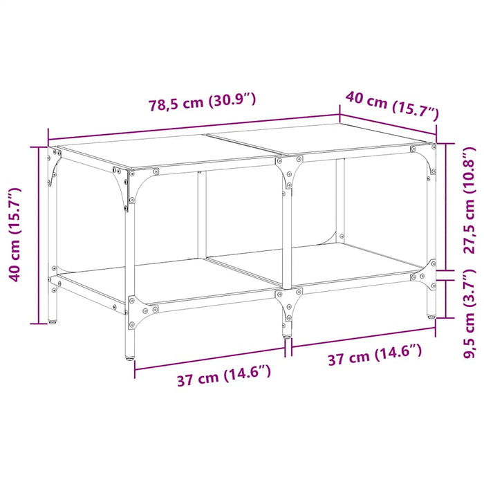 Măsuță de cafea blat din sticlă transparentă 78,5x40x40 cm oțel - WALTI WALTI