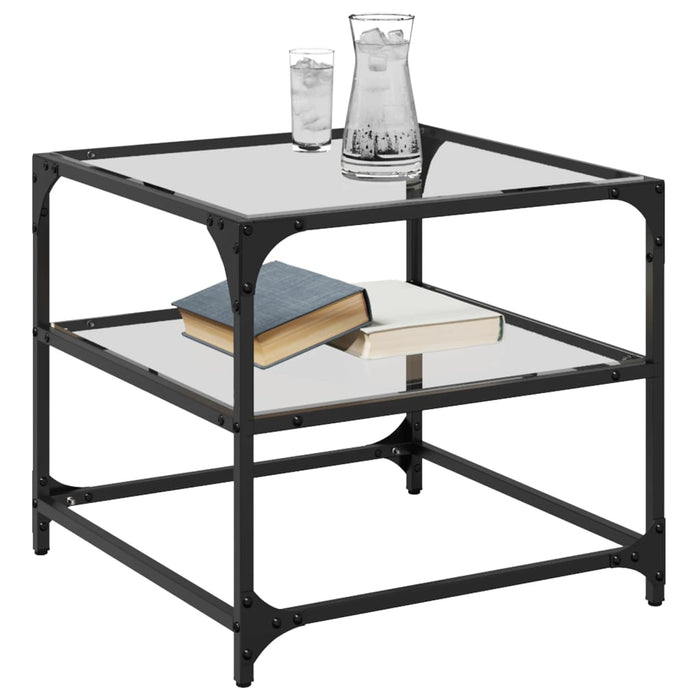 Mese cafea blat din sticlă transparentă 2 buc. 50x50x45 cm oțel - WALTI WALTI