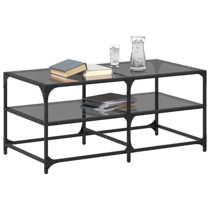 Măsuță de cafea cu blat din sticlă neagră 98,5x50x45 cm oțel - WALTI WALTI