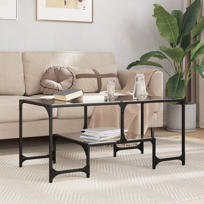 Măsuță de cafea cu blat din sticlă neagră 98,5x50x45 cm oțel - WALTI WALTI