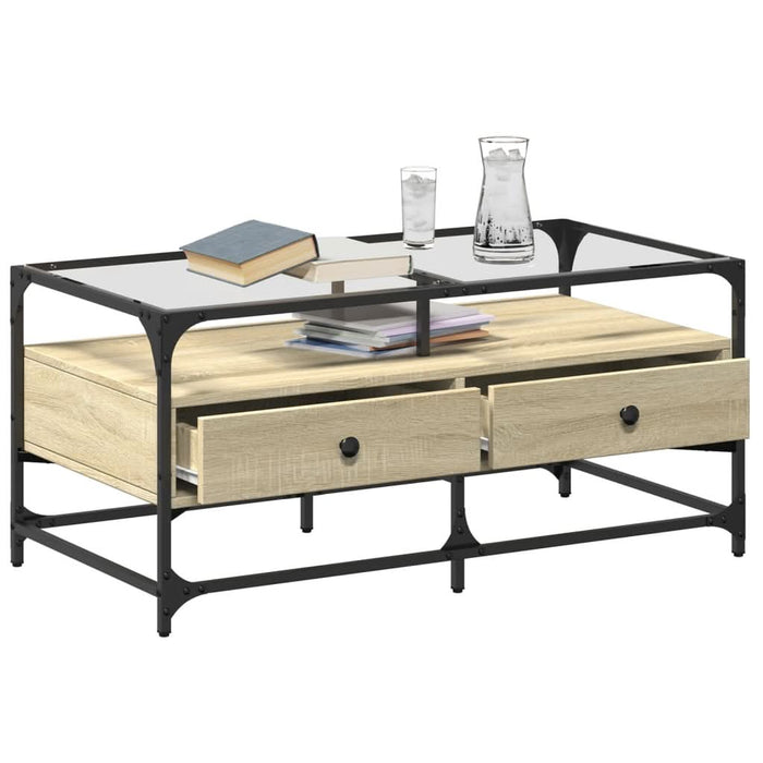 Măsuță cafea cu blat din sticlă stejar sonoma 98,5x50x45cm oțel - WALTI WALTI