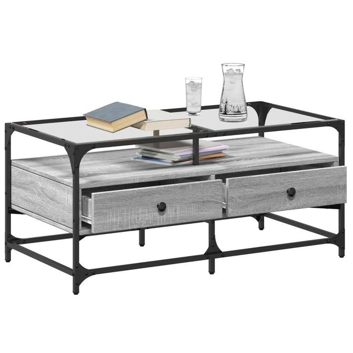 Măsuță de cafea cu blat din sticlă gri sonoma 98,5x50x45cm oțel - WALTI WALTI