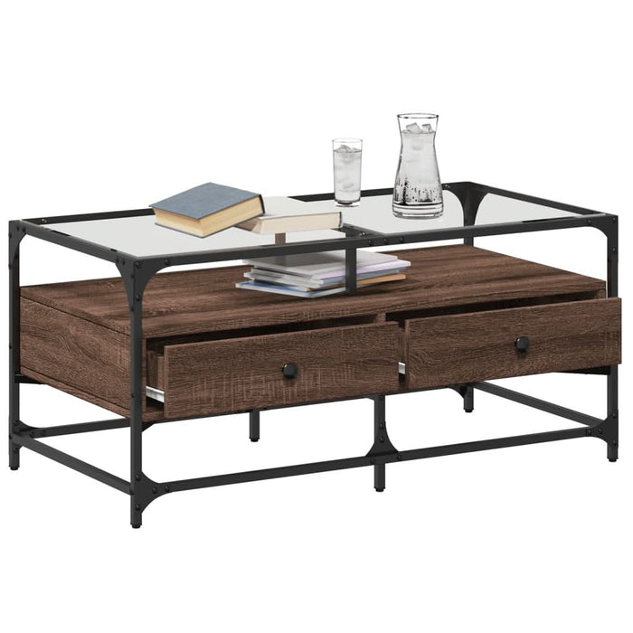 Măsuță cafea cu blat din sticlă stejar maro 98,5x50x45 cm oțel - WALTI WALTI