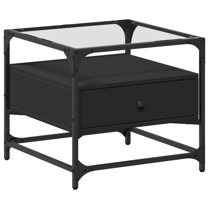 Măsuță de cafea cu blat din sticlă negru 50x50x45 cm oțel - WALTI WALTI
