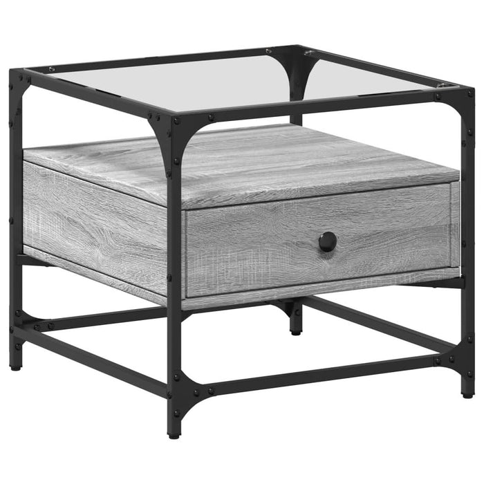 Măsuță de cafea cu blat din sticlă gri sonoma 50x50x45 cm oțel - WALTI WALTI