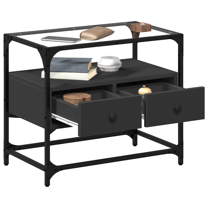 Dulap TV blat sticlă, negru, 60x35x51 cm lemn prelucrat - WALTI WALTI