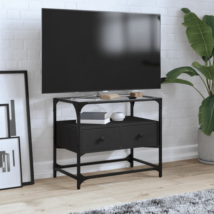 Dulap TV blat sticlă, negru, 60x35x51 cm lemn prelucrat - WALTI WALTI