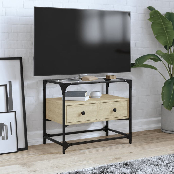 Dulap TV blat sticlă, stejar sonoma, 60x35x51 cm lemn prelucrat - WALTI WALTI