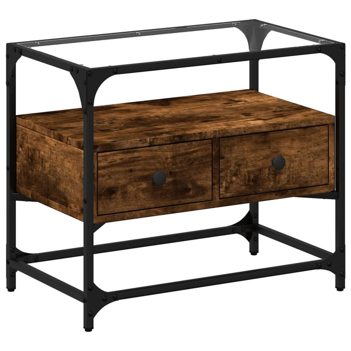Dulap TV blat sticlă stejar fumuriu 60x35x51 cm lemn prelucrat - WALTI WALTI