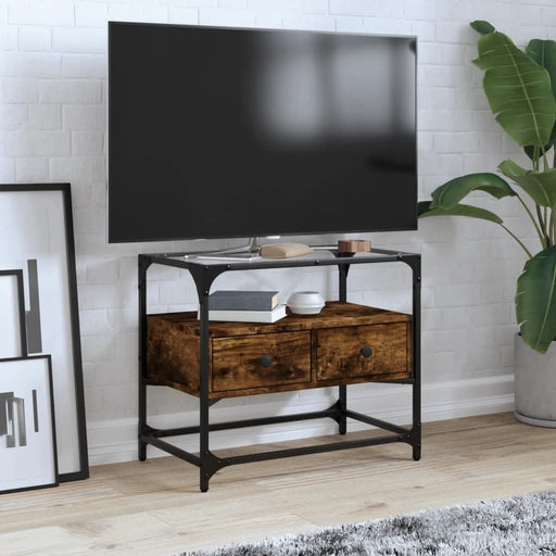 Dulap TV blat sticlă stejar fumuriu 60x35x51 cm lemn prelucrat - WALTI WALTI