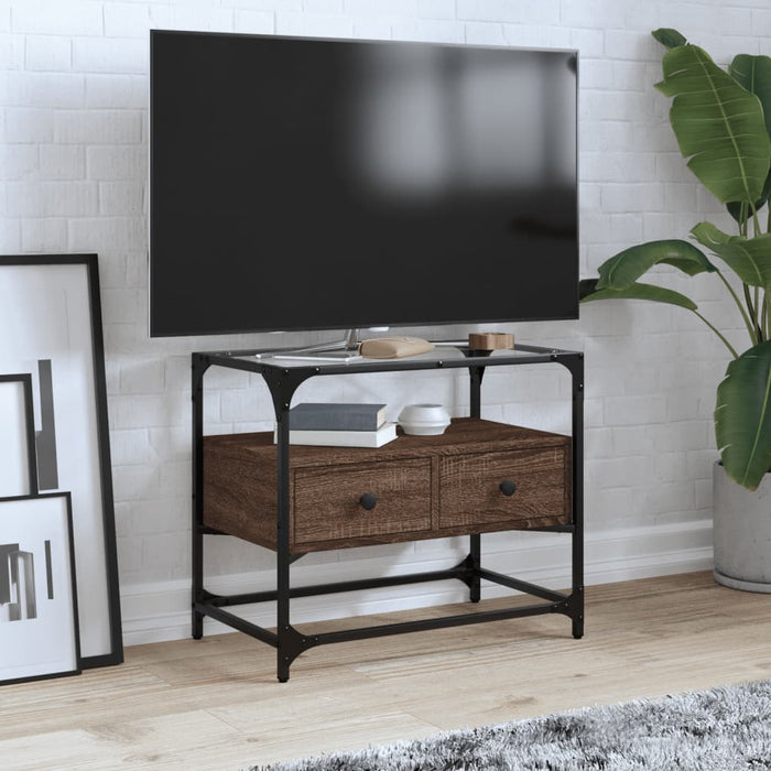 Dulap TV blat sticlă, stejar maro, 60x35x51 cm lemn prelucrat - WALTI WALTI