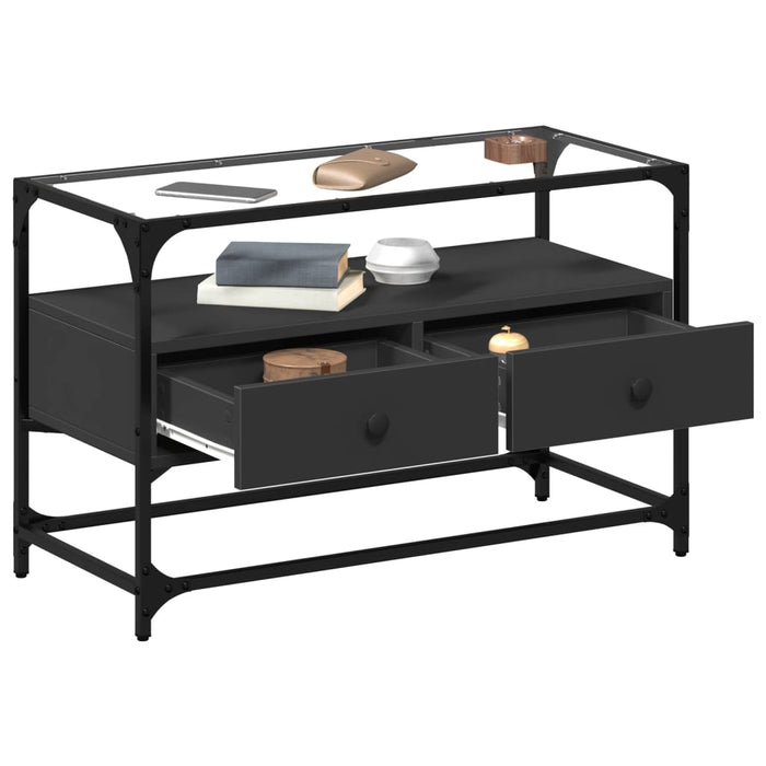 Dulap TV blat sticlă, negru, 80x35x51 cm lemn prelucrat - WALTI WALTI