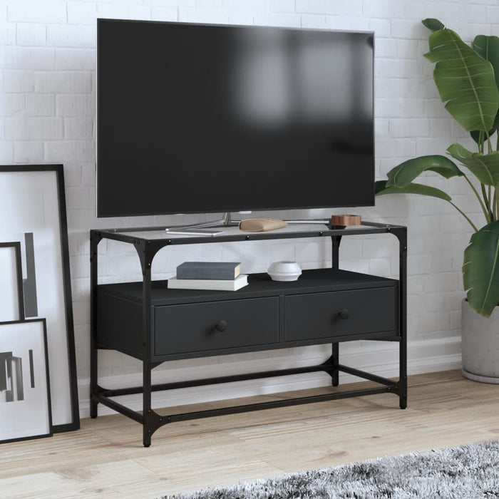 Dulap TV blat sticlă, negru, 80x35x51 cm lemn prelucrat - WALTI WALTI