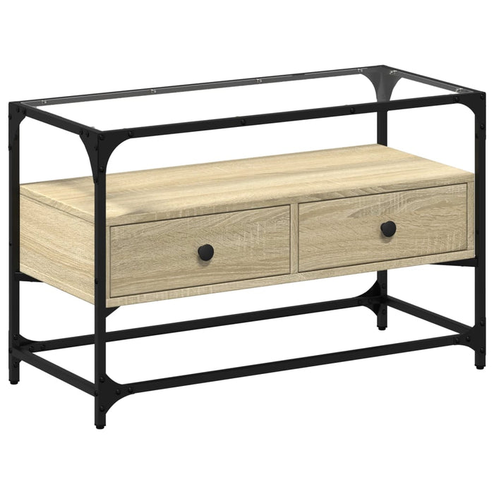 Dulap TV blat sticlă, stejar sonoma, 80x35x51 cm lemn prelucrat - WALTI WALTI