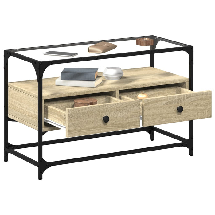 Dulap TV blat sticlă, stejar sonoma, 80x35x51 cm lemn prelucrat - WALTI WALTI