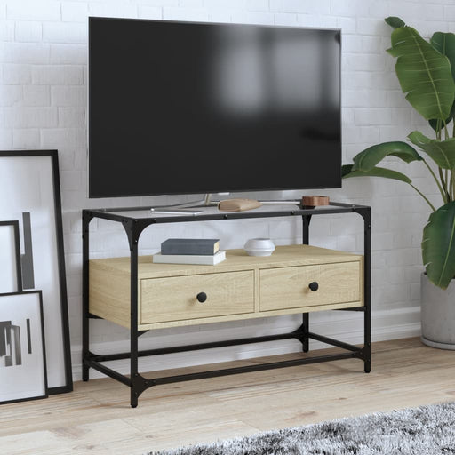 Dulap TV blat sticlă, stejar sonoma, 80x35x51 cm lemn prelucrat - WALTI WALTI