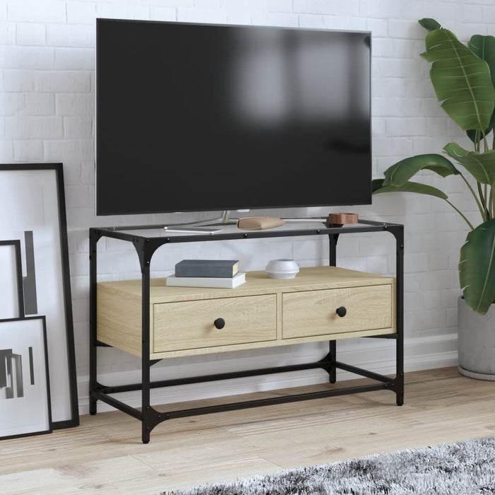 Dulap TV blat sticlă, stejar sonoma, 80x35x51 cm lemn prelucrat - WALTI WALTI