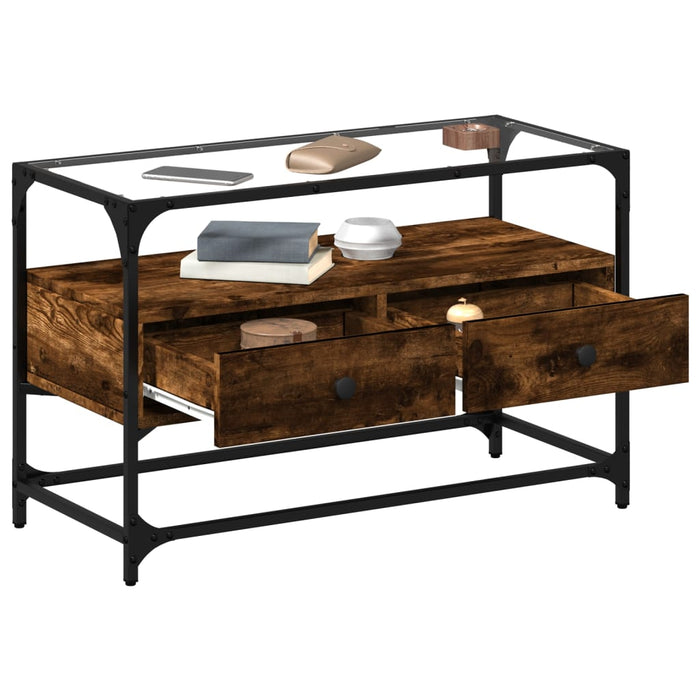 Dulap TV blat sticlă stejar fumuriu 80x35x51 cm lemn prelucrat - WALTI WALTI