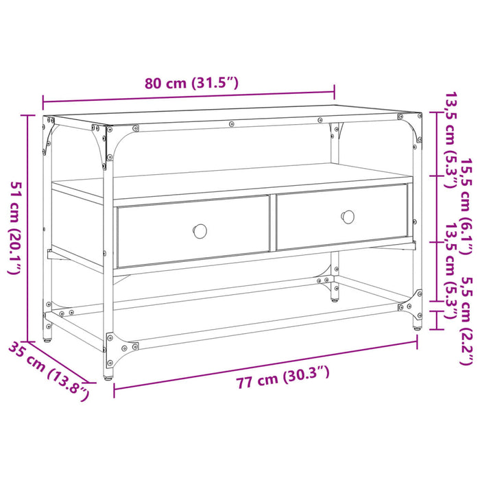 Dulap TV blat sticlă stejar fumuriu 80x35x51 cm lemn prelucrat - WALTI WALTI