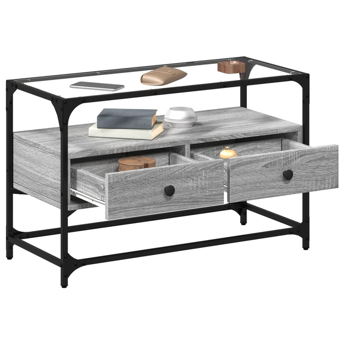 Dulap TV blat sticlă, gri sonoma, 80x35x51 cm lemn prelucrat - WALTI WALTI