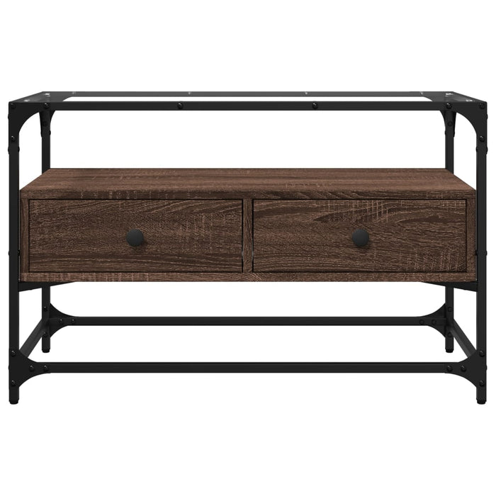 Dulap TV blat sticlă, stejar maro, 80x35x51 cm lemn prelucrat - WALTI WALTI