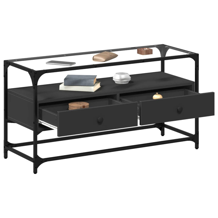Dulap TV blat sticlă, negru, 98x35x51 cm lemn prelucrat - WALTI WALTI