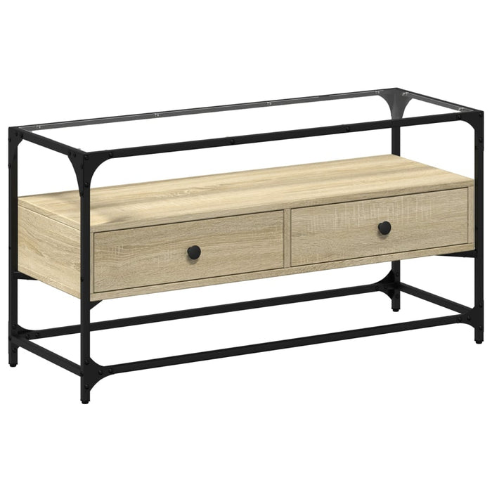 Dulap TV blat sticlă, stejar sonoma, 98x35x51 cm lemn prelucrat - WALTI WALTI