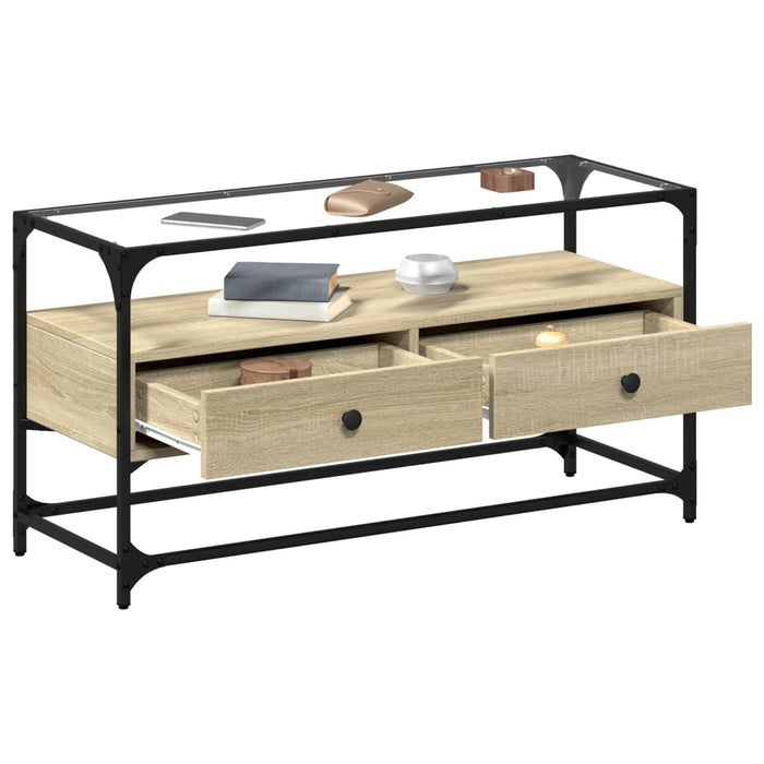Dulap TV blat sticlă, stejar sonoma, 98x35x51 cm lemn prelucrat - WALTI WALTI