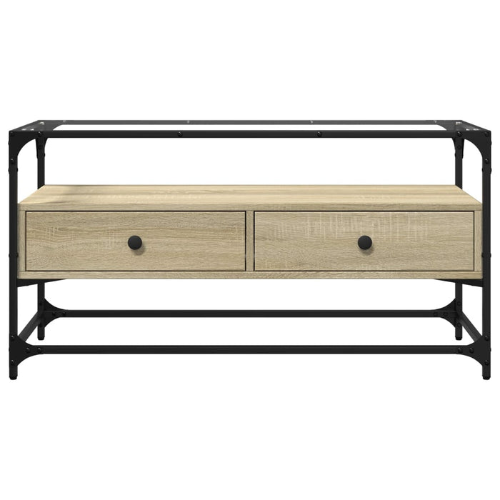 Dulap TV blat sticlă, stejar sonoma, 98x35x51 cm lemn prelucrat - WALTI WALTI