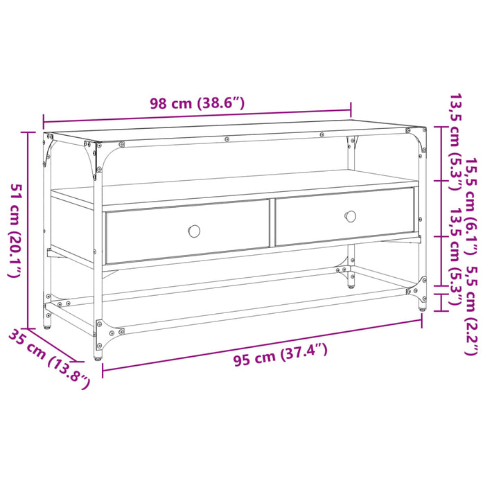 Dulap TV blat sticlă, stejar sonoma, 98x35x51 cm lemn prelucrat - WALTI WALTI