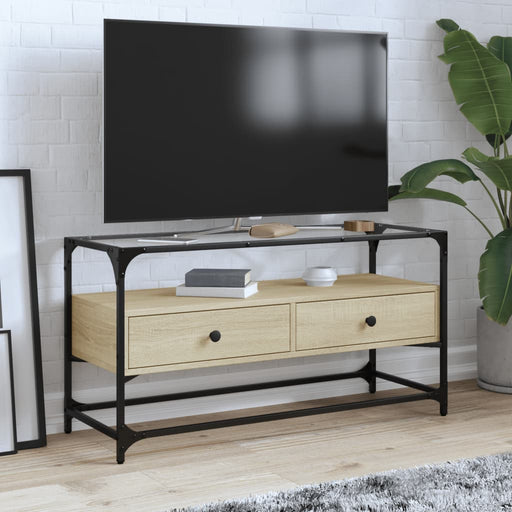 Dulap TV blat sticlă, stejar sonoma, 98x35x51 cm lemn prelucrat - WALTI WALTI