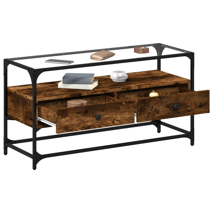 Dulap TV blat sticlă stejar fumuriu 98x35x51 cm lemn prelucrat - WALTI WALTI