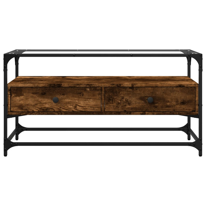 Dulap TV blat sticlă stejar fumuriu 98x35x51 cm lemn prelucrat - WALTI WALTI
