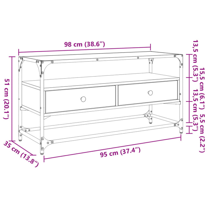Dulap TV blat sticlă stejar fumuriu 98x35x51 cm lemn prelucrat - WALTI WALTI
