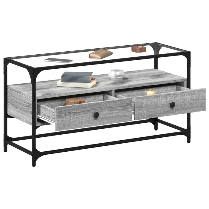 Dulap TV blat sticlă, gri sonoma, 98x35x51 cm lemn prelucrat - WALTI WALTI