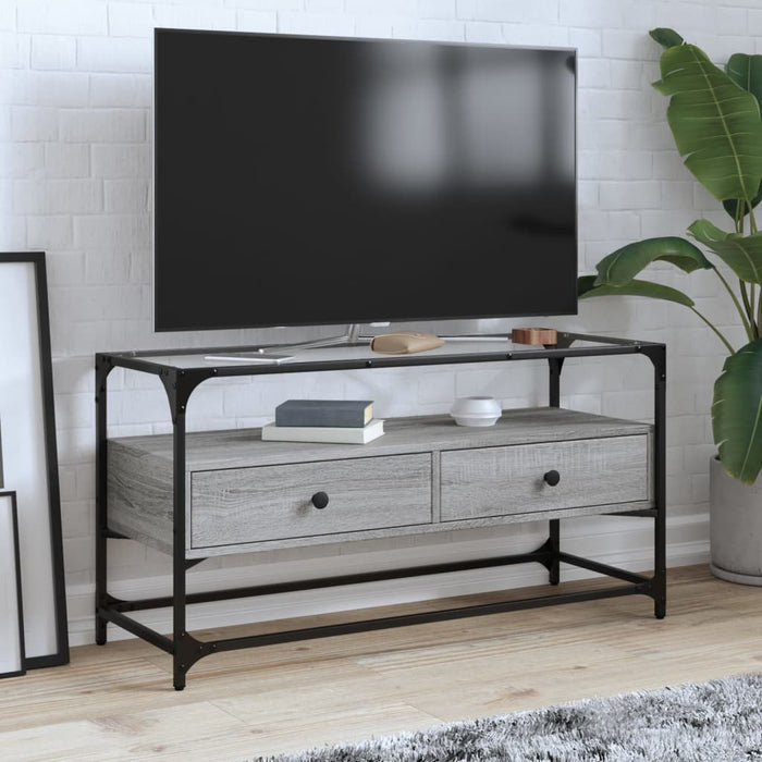 Dulap TV blat sticlă, gri sonoma, 98x35x51 cm lemn prelucrat - WALTI WALTI