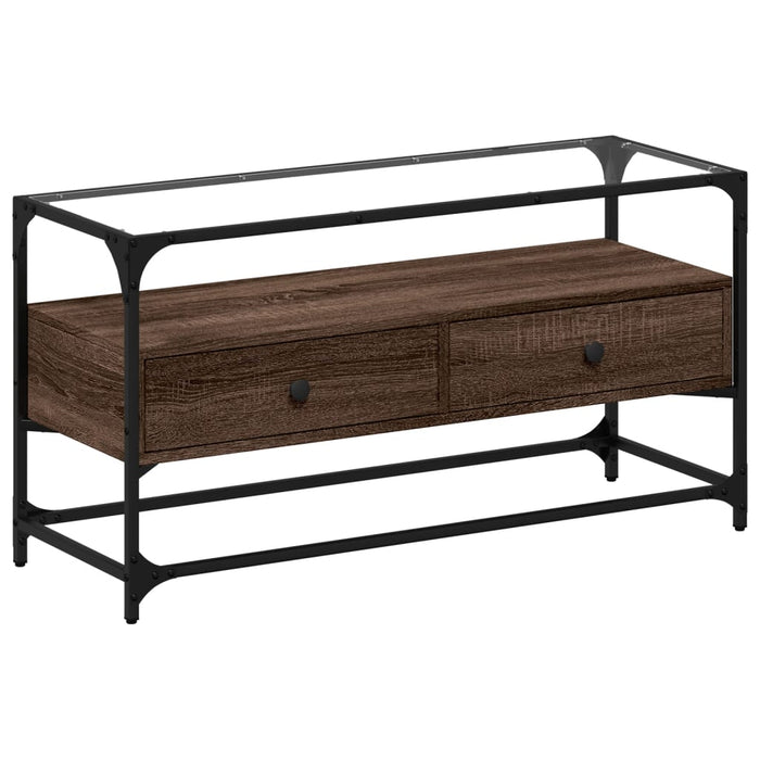 Dulap TV blat sticlă, stejar maro, 98x35x51 cm lemn prelucrat - WALTI WALTI