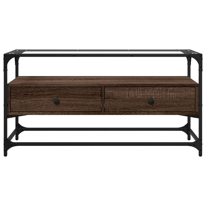 Dulap TV blat sticlă, stejar maro, 98x35x51 cm lemn prelucrat - WALTI WALTI