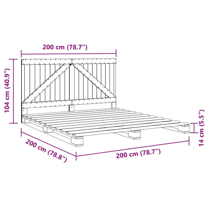 Cadru pat cu tăblie 200x200 cm, lemn masiv de pin WALTI