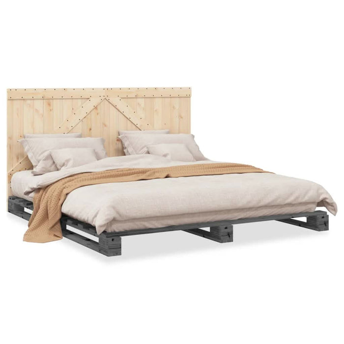 Cadru pat cu tăblie 200x200 cm, gri, lemn masiv de pin - WALTI WALTI