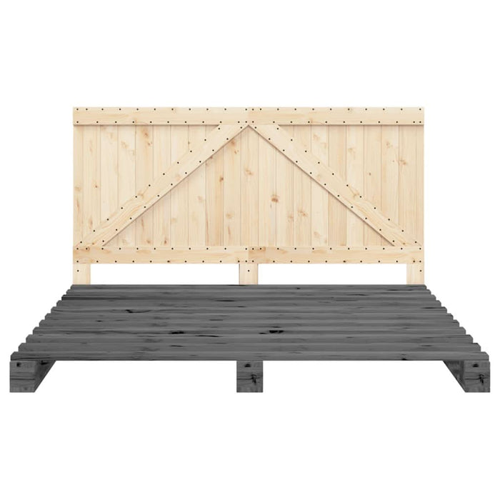 Cadru pat cu tăblie 200x200 cm, gri, lemn masiv de pin - WALTI WALTI