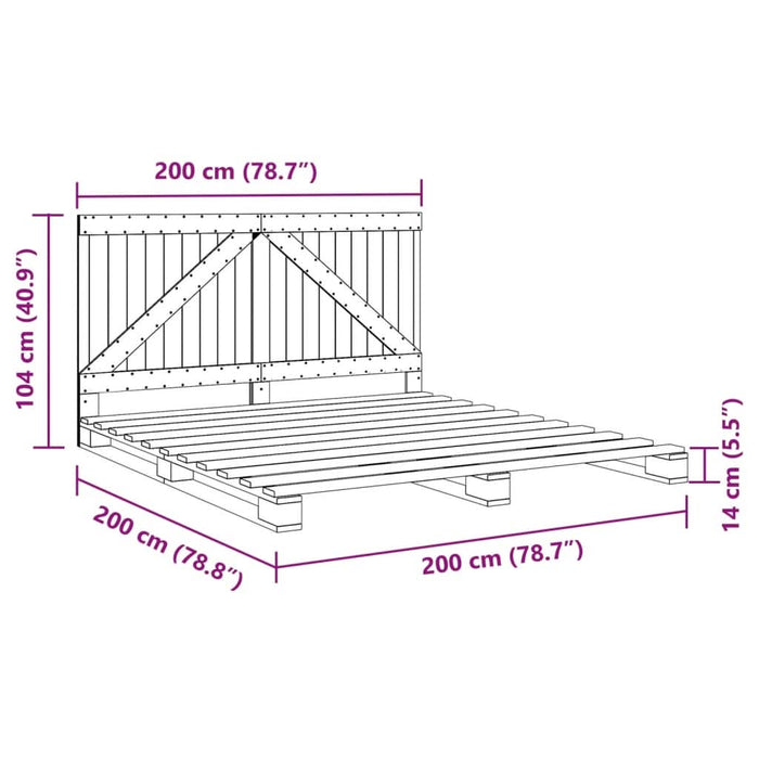 Cadru pat cu tăblie 200x200 cm, gri, lemn masiv de pin - WALTI WALTI