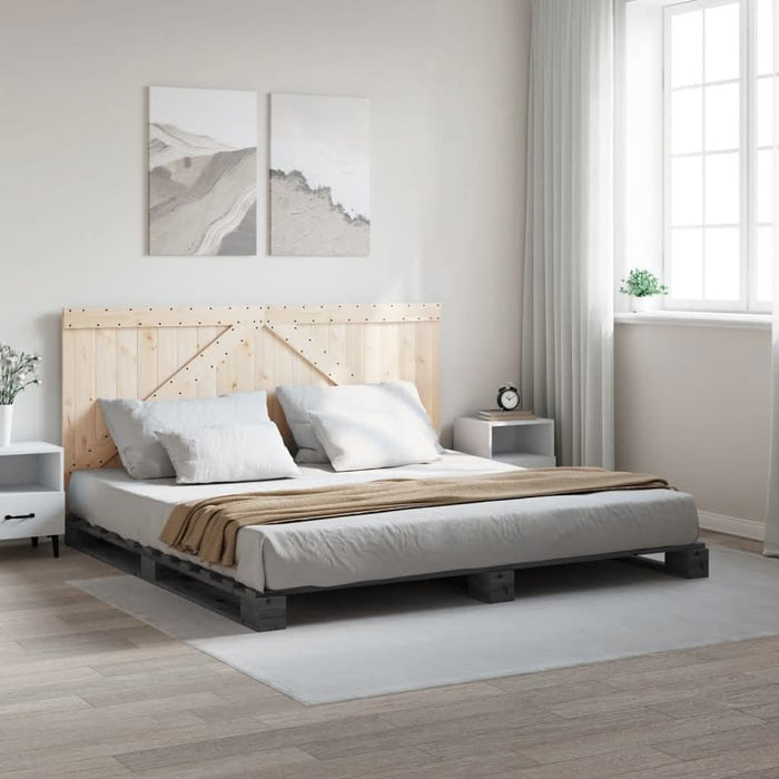 Cadru pat cu tăblie 200x200 cm, gri, lemn masiv de pin - WALTI WALTI