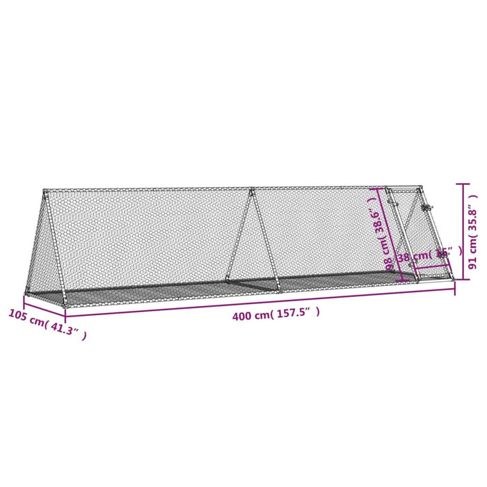 Cușcă pentru iepuri, argintiu, 400x105x91 cm, oțel galvanizat - WALTI WALTI
