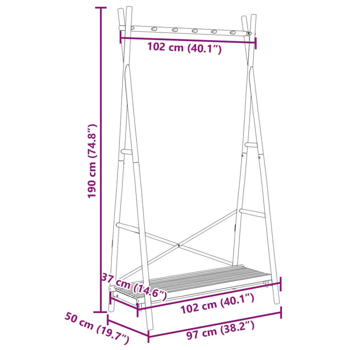 Cuier pentru haine cu raft, 102x50x190 cm, bambus - WALTI WALTI