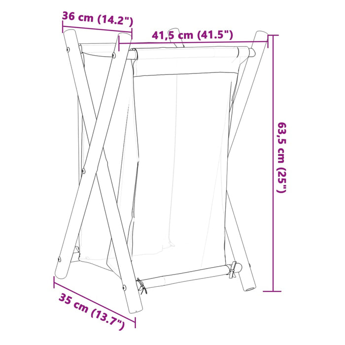 Coș de rufe, alb crem, 41,5x36x63,5 cm, bambus - WALTI WALTI